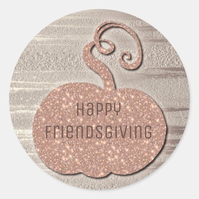Pegatina Redonda Happy Friendding Faux Rosa Gold Pumplkin (Anverso)