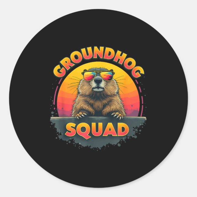 Pegatina Redonda Happy Groundhog Day 2025 - Fun Groundhog Squad App (Anverso)