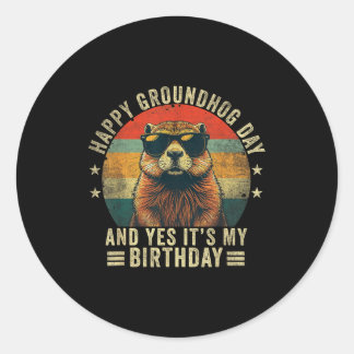 Pegatina Redonda Happy Groundhog Day Birthday Cool Groundhog