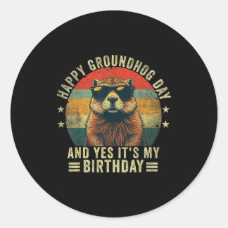 Pegatina Redonda Happy Groundhog Day Birthday Cool Groundhog With S