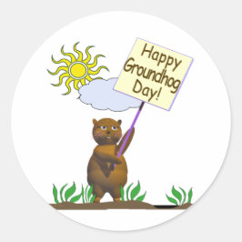 Pegatina Redonda Happy Groundhog Day Groundhog