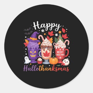 Pegatina Redonda Happy Hallothanksmas Coffee Lover Halloween Merry