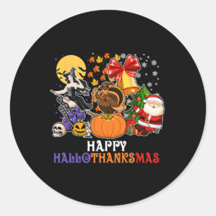 Pegatina Redonda HAPPY HALLOTHANKSMAS GNOME Halloween Acción de Gra