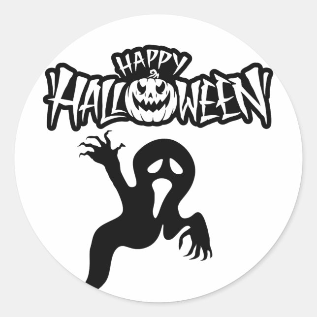 Pegatina Redonda Happy Halloween Autocollant (Anverso)