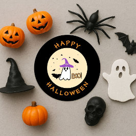 Pegatina Redonda happy halloween fantasma bruxo fofo 