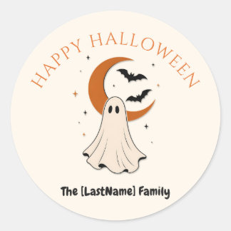 Pegatina Redonda Happy Halloween / Noche de Brujas Minimalista