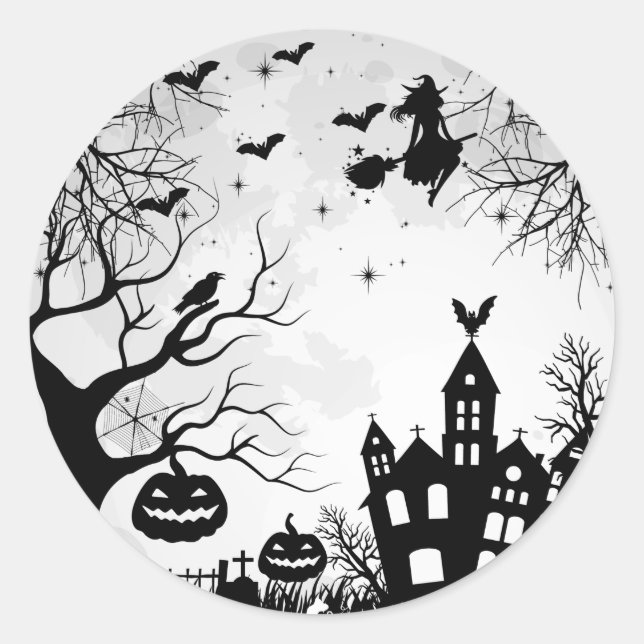 Pegatina Redonda happy halloween pumpkins witches (Anverso)