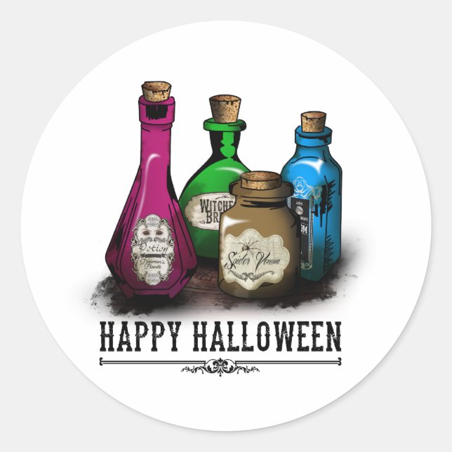 Pegatina Redonda Happy Halloween! Witch Potion Bottles (Anverso)