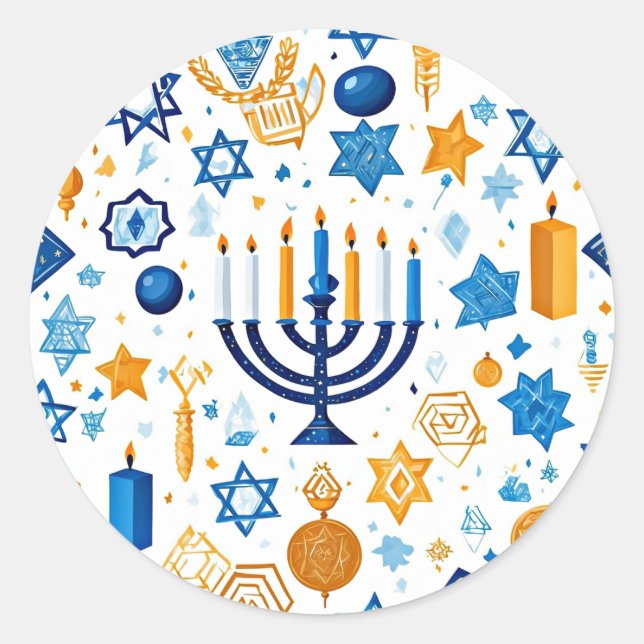 Pegatina Redonda Happy Hanukkah (Anverso)