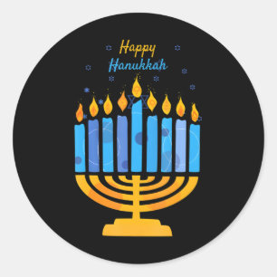 Pegatina Redonda Happy Hanukkah Candles Menorah Jewish Hanukkah