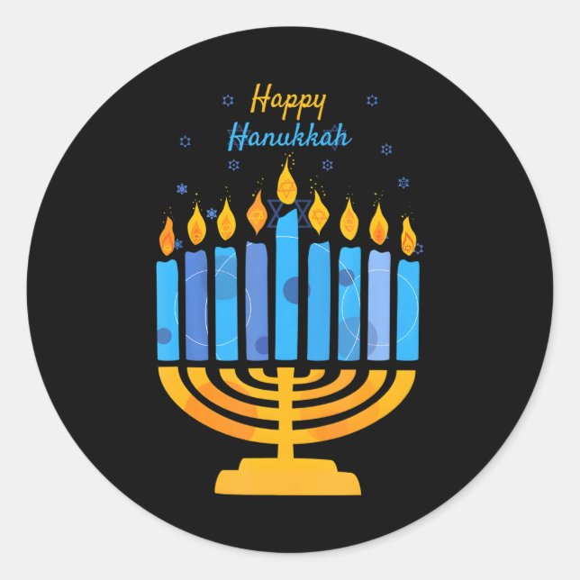 Pegatina Redonda Happy Hanukkah Candles Menorah Jewish Hanukkah (Anverso)