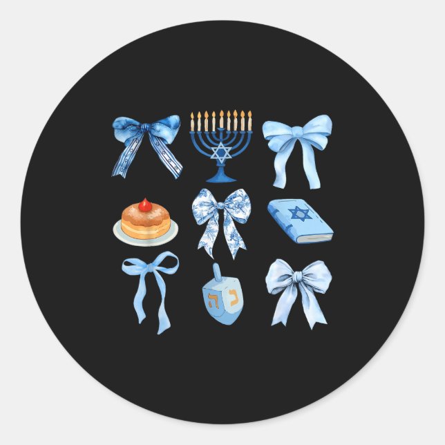 Pegatina Redonda Happy Hanukkah Coquette Bow Chanukah Jewish Women  (Anverso)