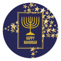 HAPPY HANUKKAH | Menorah | Estrellas de oro | NAVY