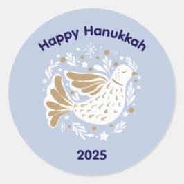Pegatina Redonda Happy Hanukkah Peace Dove 2025 Sticker