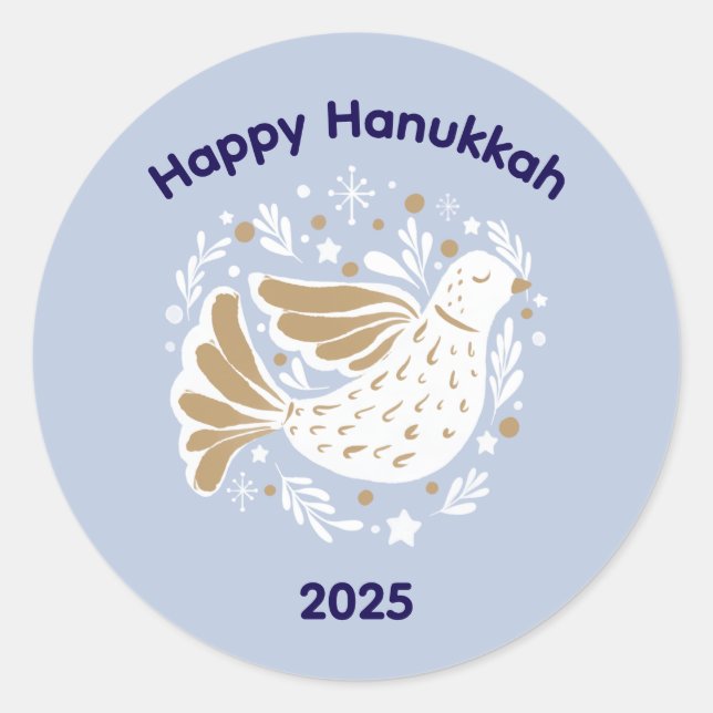 Pegatina Redonda Happy Hanukkah Peace Dove 2025 Sticker (Anverso)