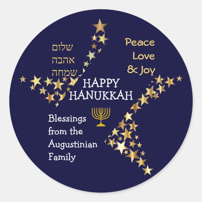Pegatina Redonda HAPPY HANUKKAH Personalizado (Anverso)