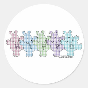 Pegatina Redonda Happy Hippos pastel gingham