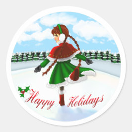 Pegatina Redonda Happy Holidays Girl Sticker