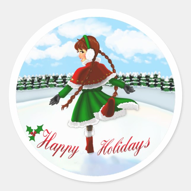 Pegatina Redonda Happy Holidays Girl Sticker (Anverso)