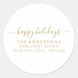 Pegatina Redonda Happy Holidays Gold Script Calligraphy