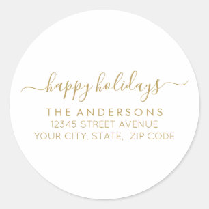 Pegatina Redonda Happy Holidays Gold Script Calligraphy