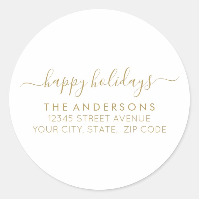 Pegatina Redonda Happy Holidays Gold Script Calligraphy (Anverso)