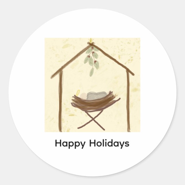 Pegatina Redonda Happy Holidays Sticker (Anverso)