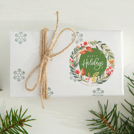 Pegatina Redonda Happy Holidays Wreath Watercolor