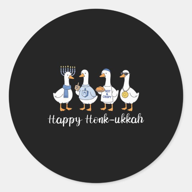 Pegatina Redonda Happy Honk-ukkah Hanukkah Silly Goose Women Men Ki (Anverso)