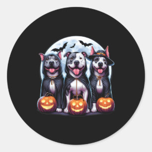 Pegatina Redonda Happy Howl-o-ween Halloween Pitbull Dog Pumpkin Gh