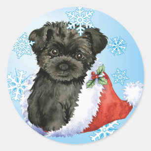 Pegatina Redonda Happy Howliday Affenpinscher