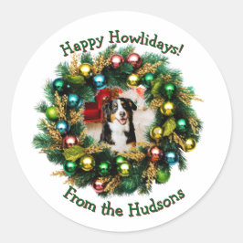 Pegatina Redonda Happy Howlidays Photo Card
