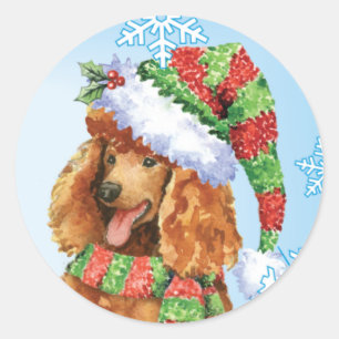 Pegatina Redonda Happy Howlidays Poodle