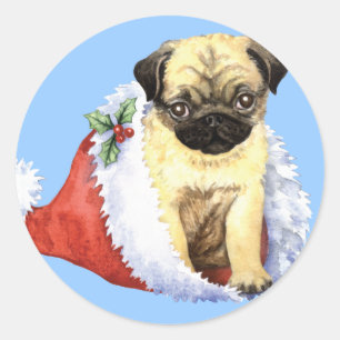 Pegatina Redonda Happy Howlidays Pug
