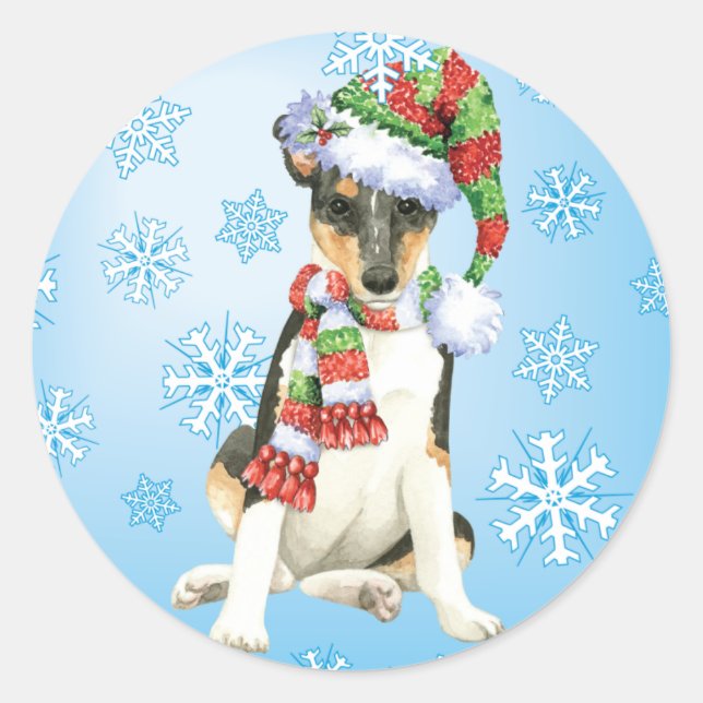 Pegatina Redonda Happy Howlidays Smooth Collie (Anverso)