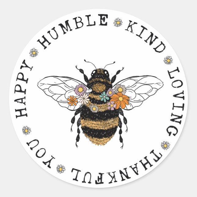 Pegatina Redonda Happy Humble Kind Bee (Anverso)