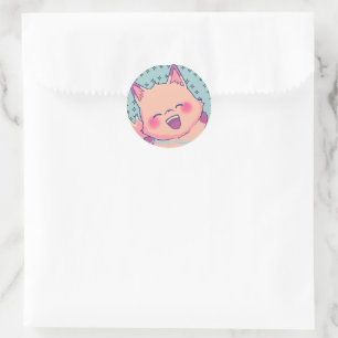 Pegatina Redonda Happy Kitsune