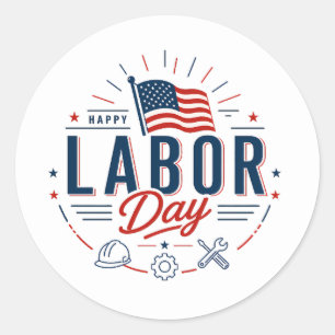 Pegatina Redonda Happy Labor Day / Día del Trabajo Clásico