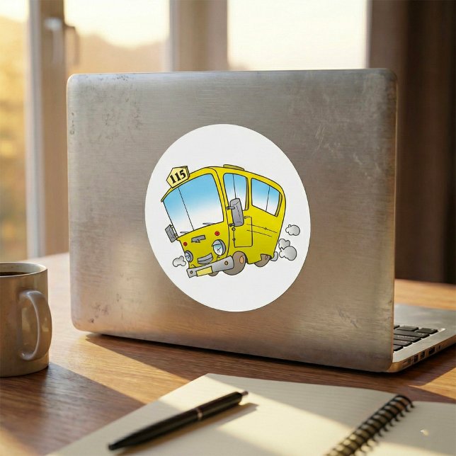 Pegatina Redonda Happy Little Yellow School Bus (Subido por el creador)