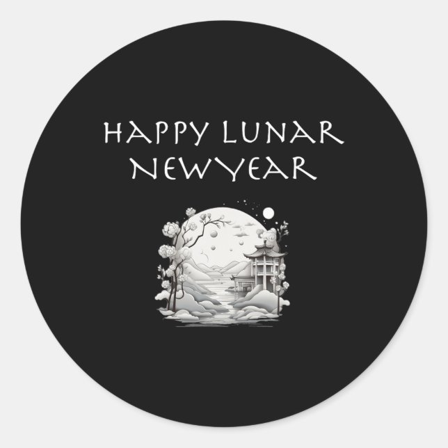 Pegatina Redonda Happy Lunar New Year Charming Design Gift  (Anverso)