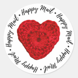 Pegatina Redonda Happy Mail Crochet Shop Branding ・ Yarn Heart Red