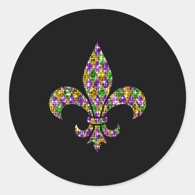 Pegatina Redonda Happy Mardi Gras Carnival New Orleans Fleur De Lis (Anverso)