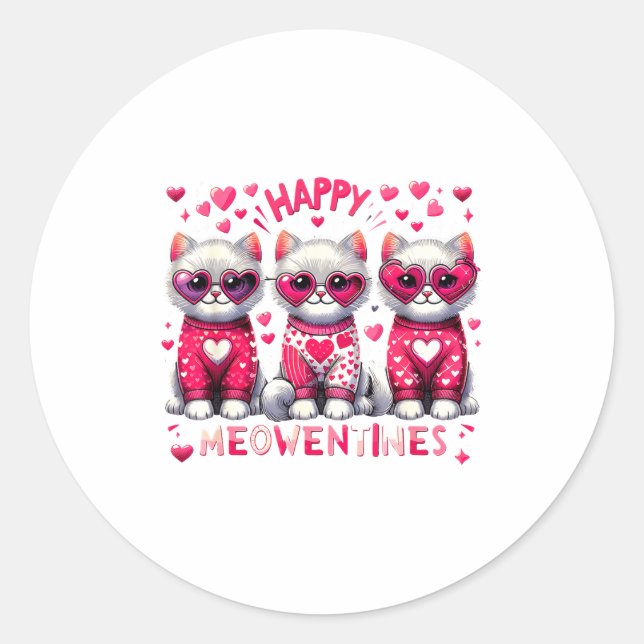 Pegatina Redonda Happy Meowentines Cute Valentine Cats Love Cat Mem (Anverso)