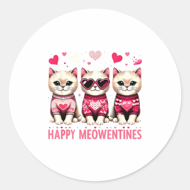 Pegatina Redonda Happy Meowentines Cute Valentine Cats Love Funny M (Anverso)