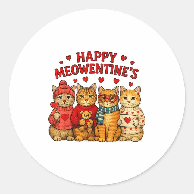 Pegatina Redonda Happy Meowentines Cute Valentine Cats Love Men Wom (Anverso)