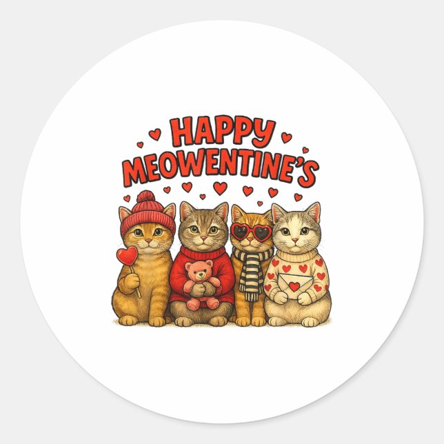 Pegatina Redonda Happy Meowentines Cute Valentine Cats Love Women M (Anverso)