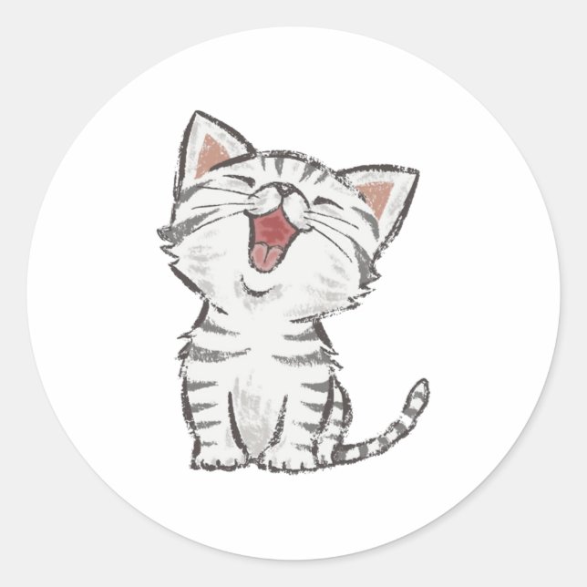 Pegatina Redonda Happy Meowing Kitten (Anverso)
