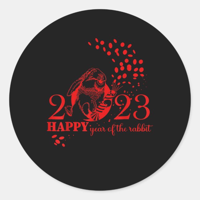 Pegatina Redonda Happy New Year 2023 Year Of The Rabbit Zodiac Sign (Anverso)