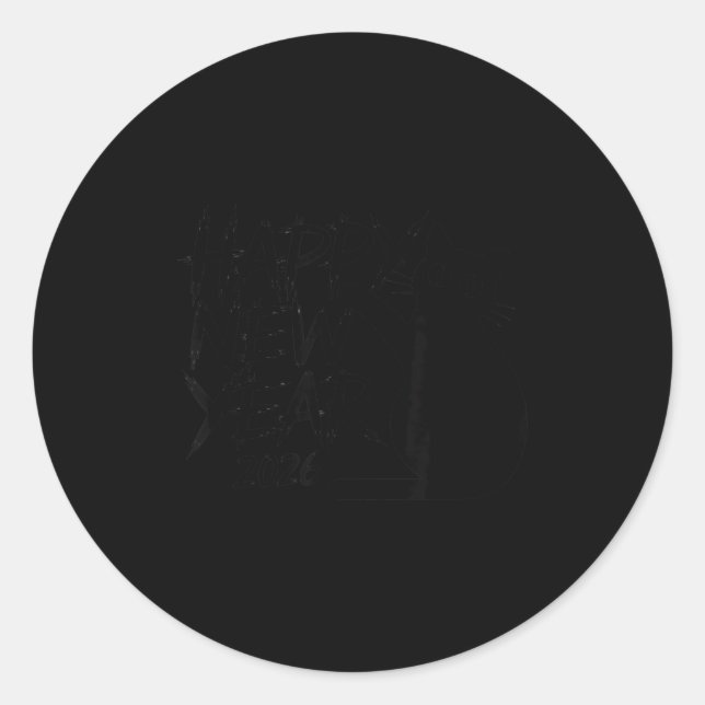 Pegatina Redonda Happy New Year 2026 Black Cat Cute Minimal Holiday (Anverso)