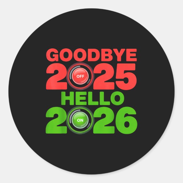 Pegatina Redonda Happy New Year 2026 Goodbye 2025 Hello 2026  (Anverso)